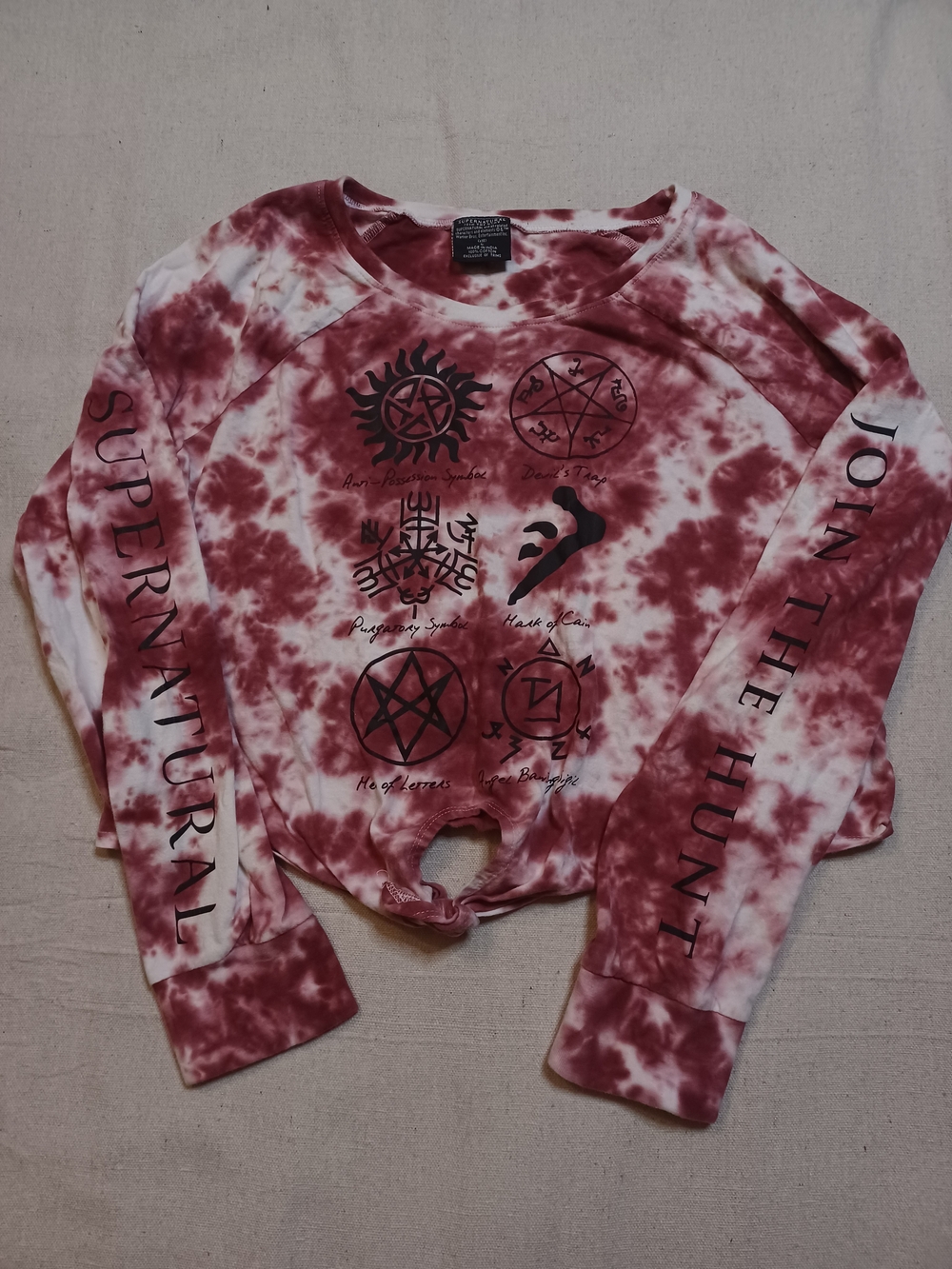 Supernatural Tv Series Tie-Dye Cropped Long-Sleeve Shirt Women's Size Large